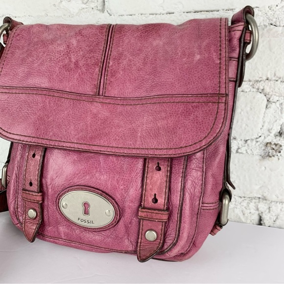 Fossil Maddox Purple Leather Flap Buckle Crossbody Purse - Picture 3 of 16